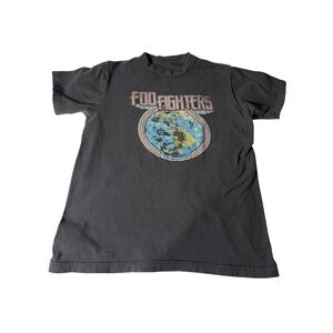 Foo Fighters Graphic T-Shirt Black Short Sleeve Band Tee Globe Logo Mens Medium
